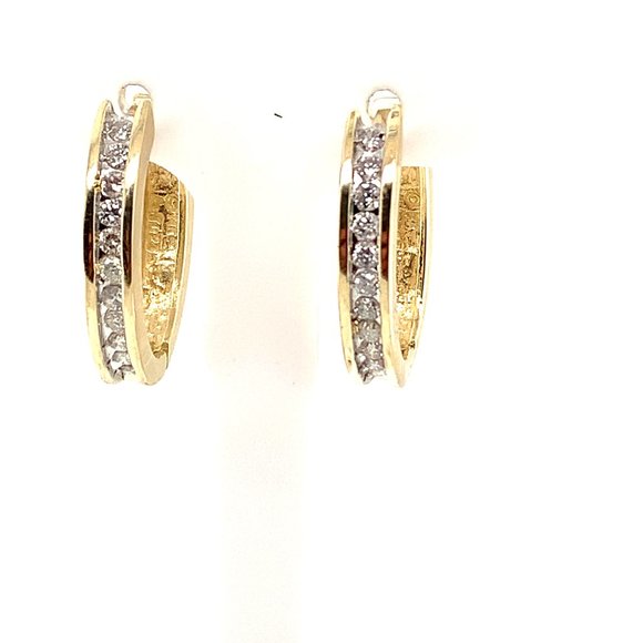 Diamond 14KT Yellow Gold Oval Shaped Hoop Earrings - Picture 2 of 4